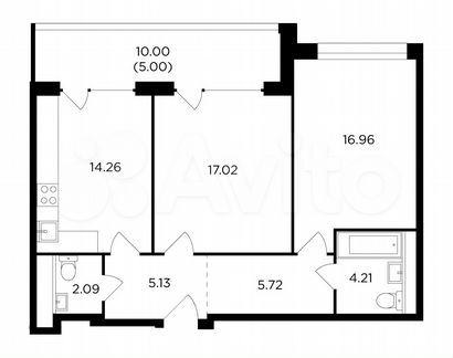 2-к квартира, 70.4 м², 7/16 эт.